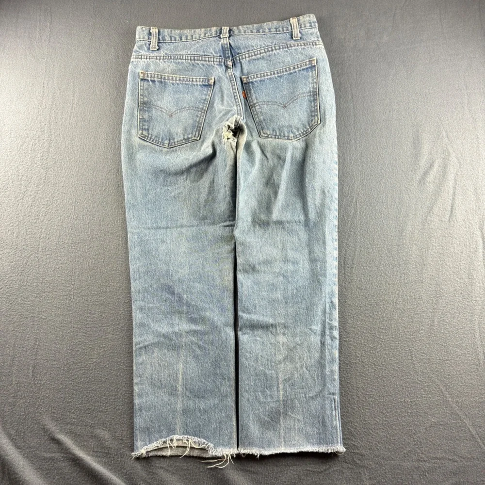 Vintage Levis Jeans Mens 32x25 Blue Orange Tab 70s 80s YKK Zipper Raw Hem Thrash